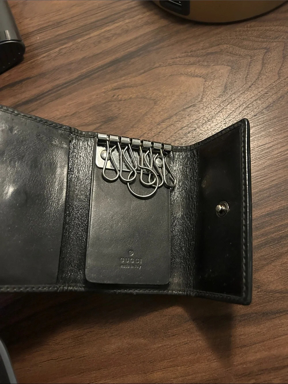 Gucci Black Canvas Trifold Key Holder Wallet